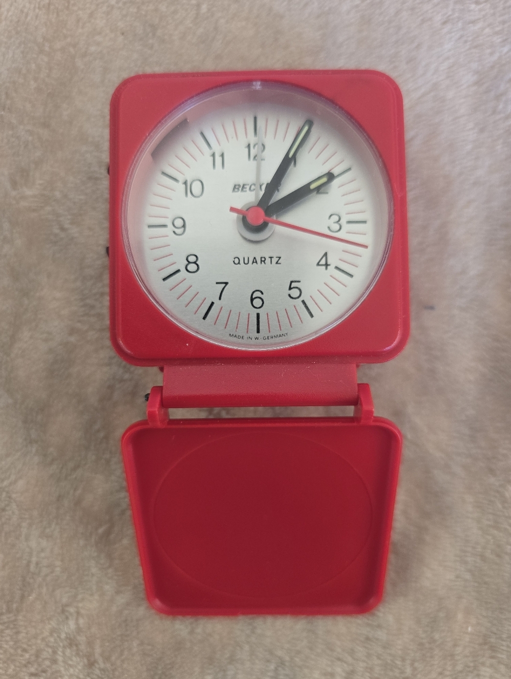 Vintage Becker Red Flip Travel Alarm Clock, W Germany